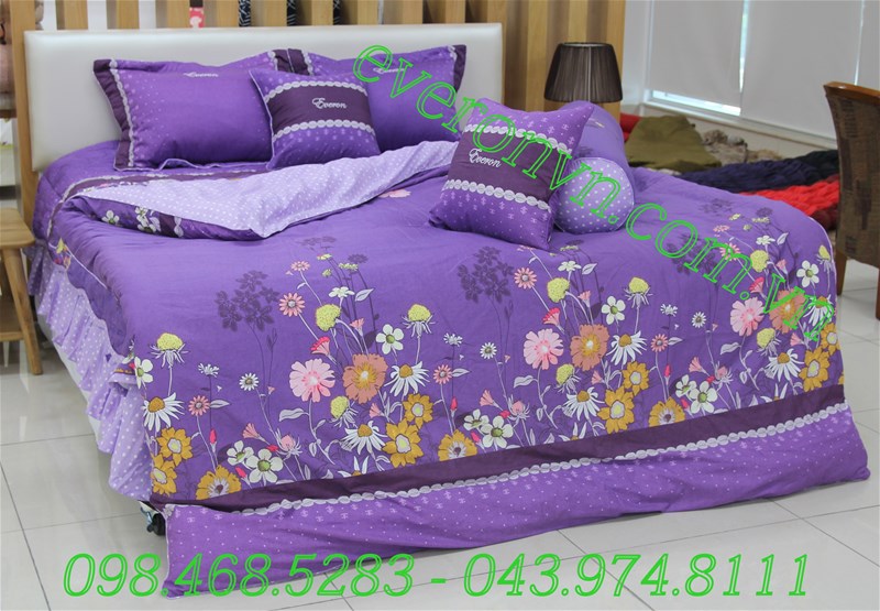 bộ chăn ga gối Everon màu hoa tím