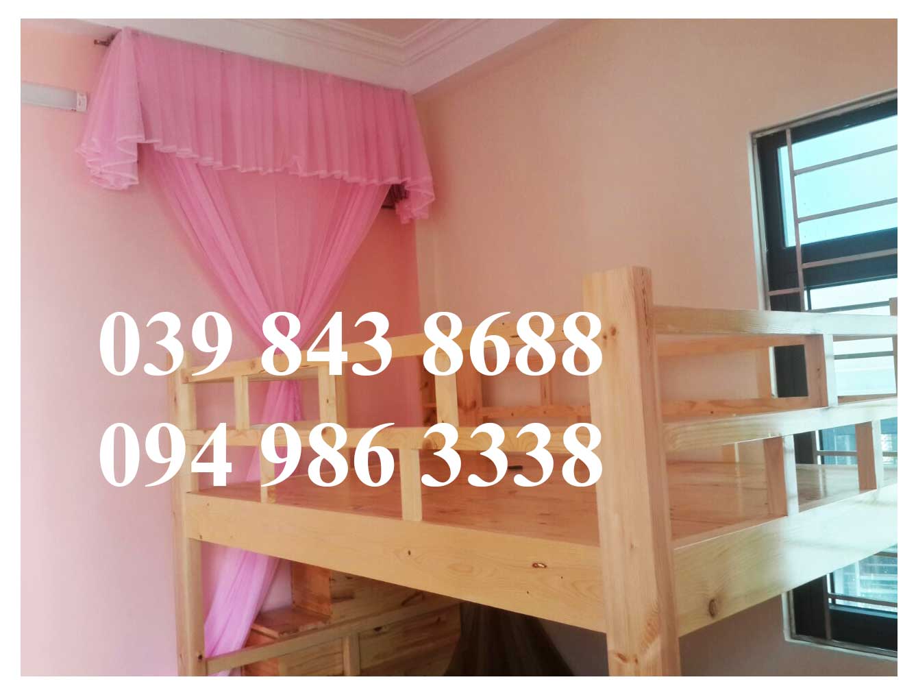 màn khung xếp cho giường tầng màu hồng