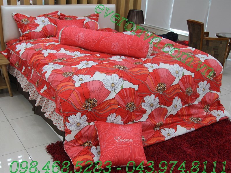 bộ chăn ga gối everon màu hoa hồng ep1630