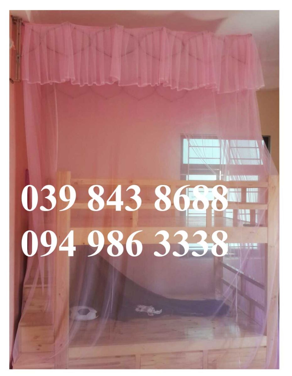 màn khung giường tầng màu hồng cánh sen