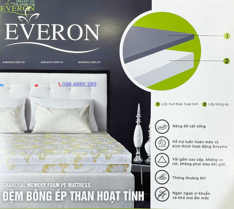 Đệm than hoạt tính Everon – Sản phẩm vì sức khỏe được yêu thích nhất 2022.