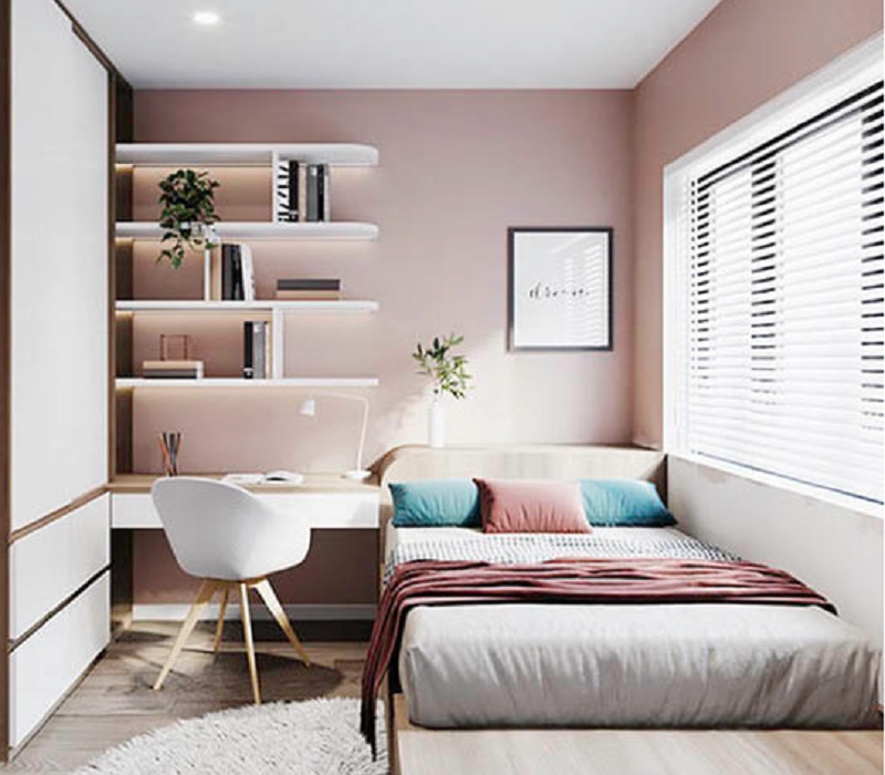 Ga giường màu xám nhạt thích hợp cho phòng ngủ màu hồng đơn giản