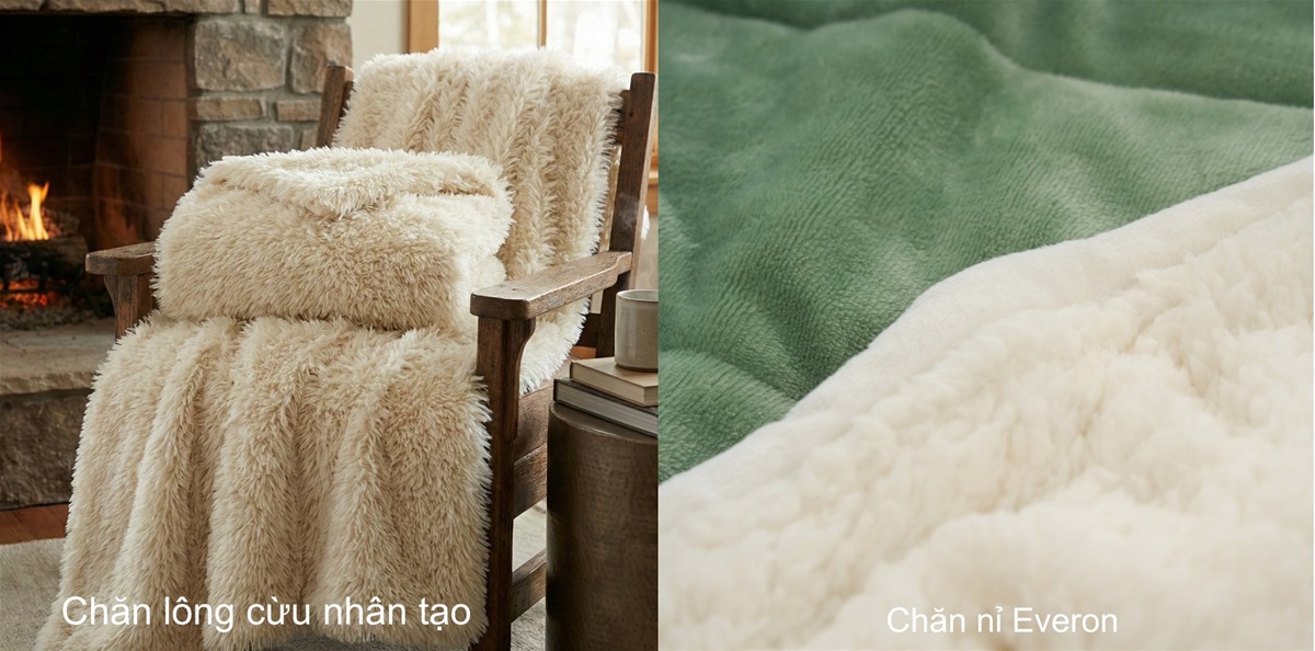 chăn lông cừu nhân tạo và chăn nỉ Everon