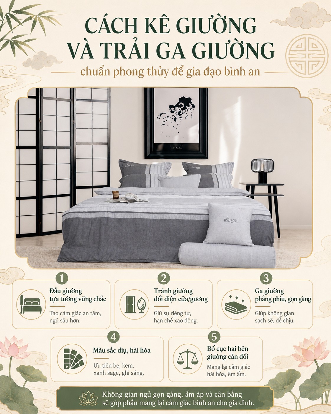 Cách kê giường ngủ chuẩn phong thủy