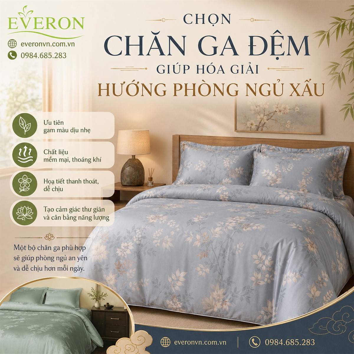 Chọn Chăn Ga Đệm Giúp Hóa Giải Hướng Phòng Ngủ Xấu