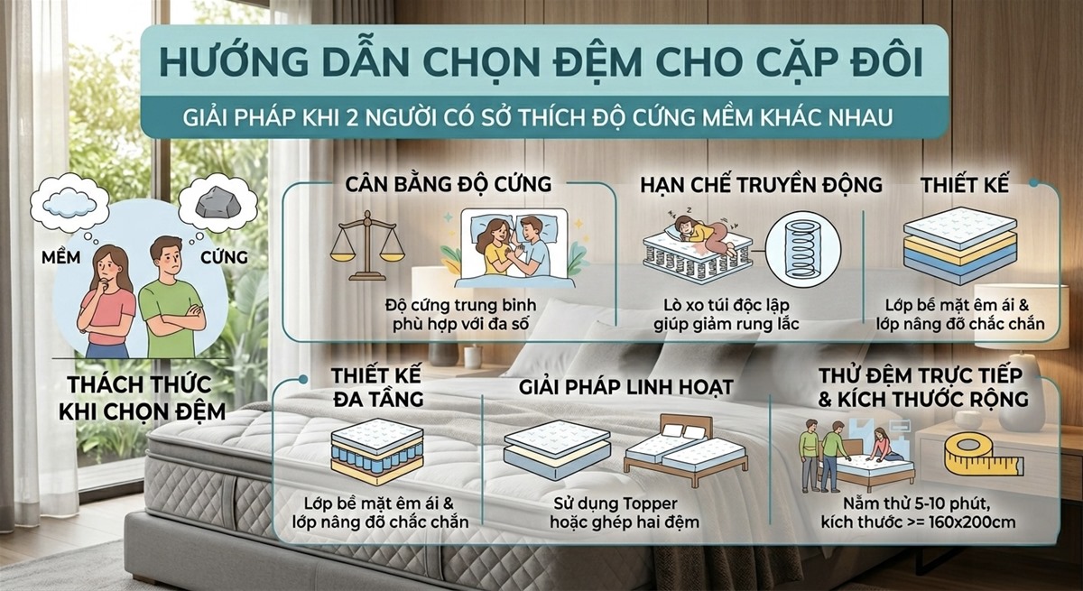 chọn đệm cho cặp đôi khi 2 người thích độ cứng mềm khác nhau