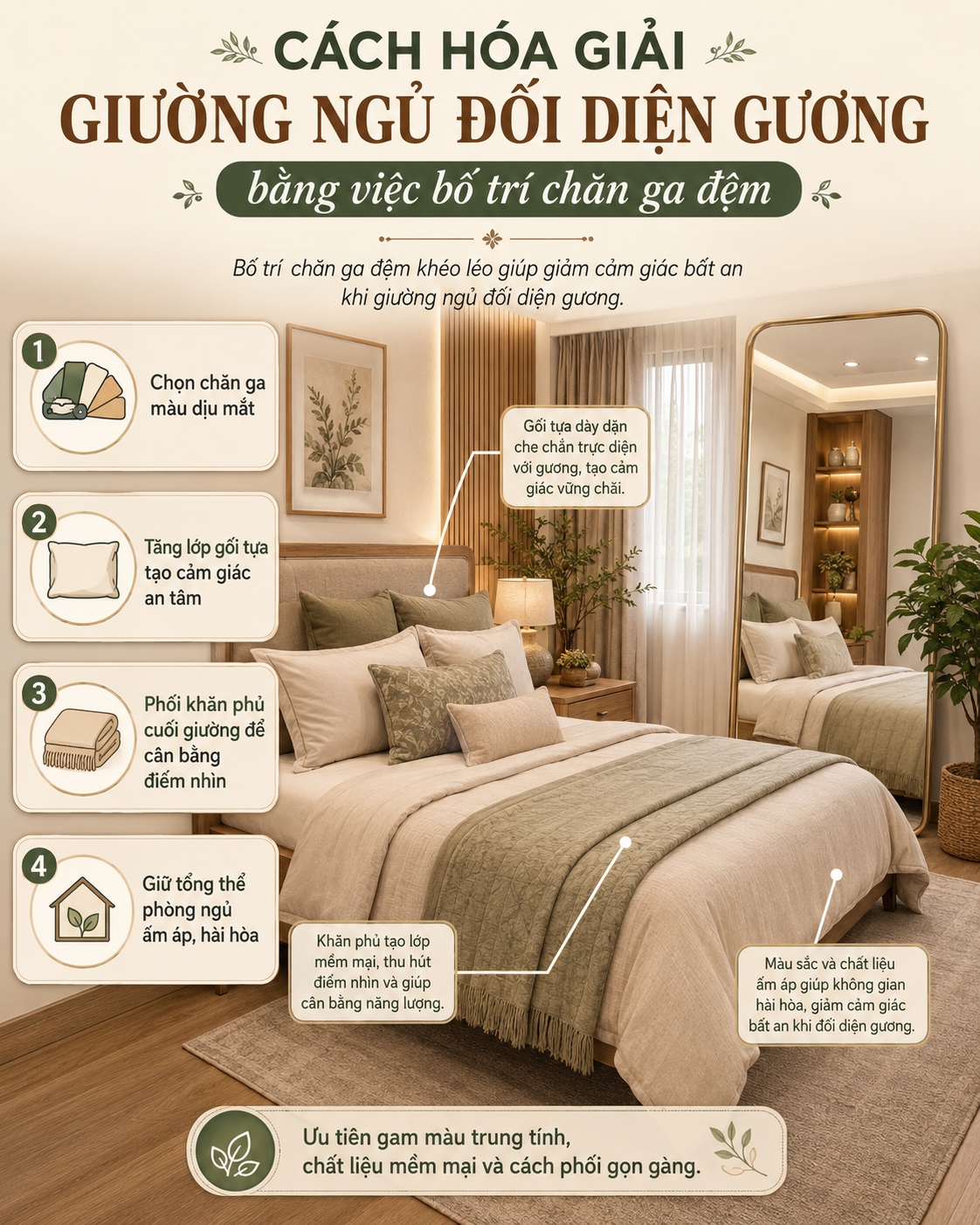 giường ngủ đối diện gương