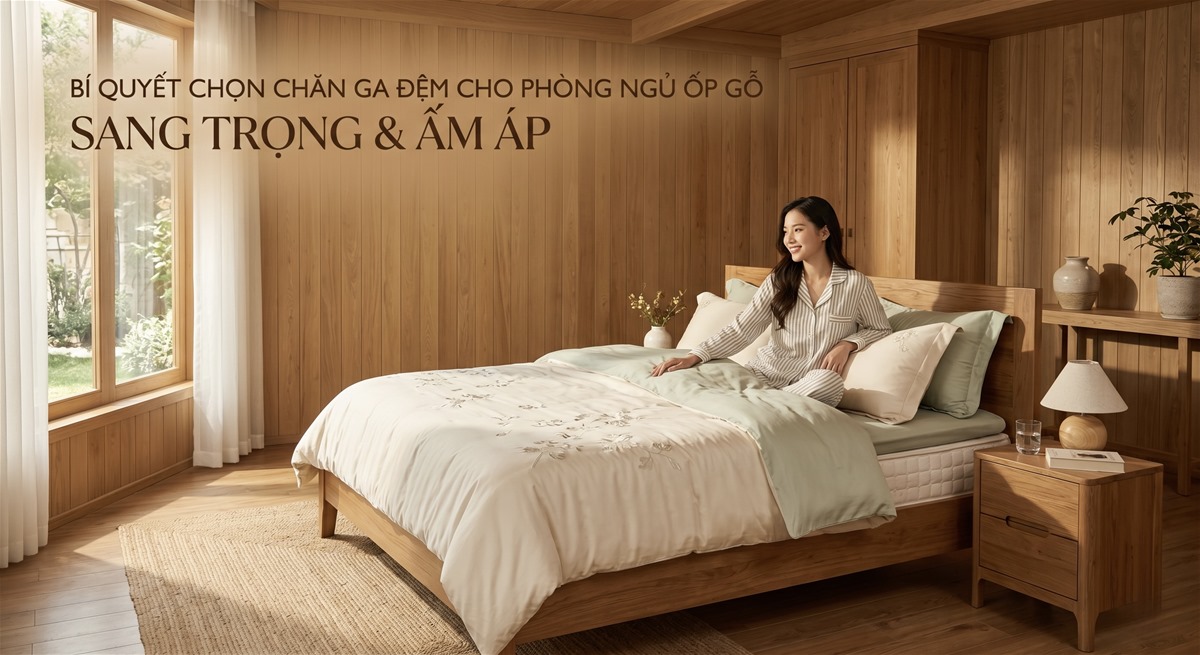 Chọn Chăn Ga Đệm Cho Phòng Ngủ Ốp Gỗ