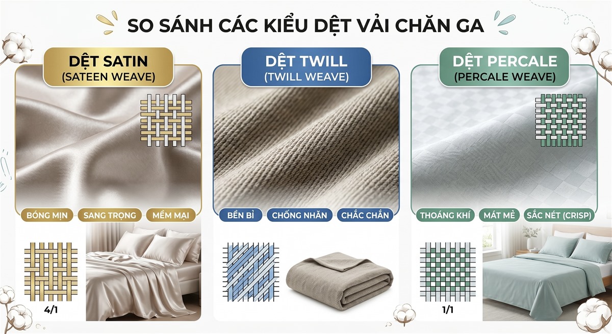 So Sánh Tổng Quan 3 Kiểu Dệt