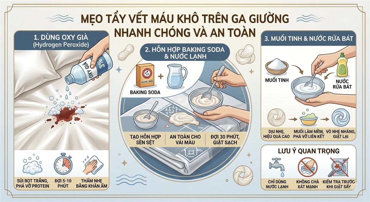 tẩy vết máu khô trên chăn ga