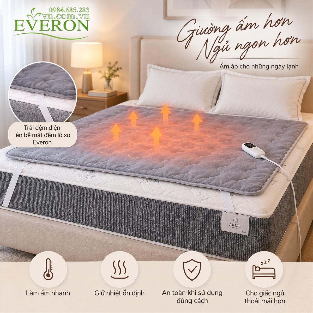 Cách trải đệm điện trên đệm lò xo Everon
