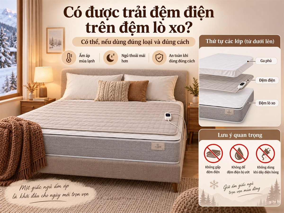 Cách trải đệm điện trên đệm lò xo Everon
