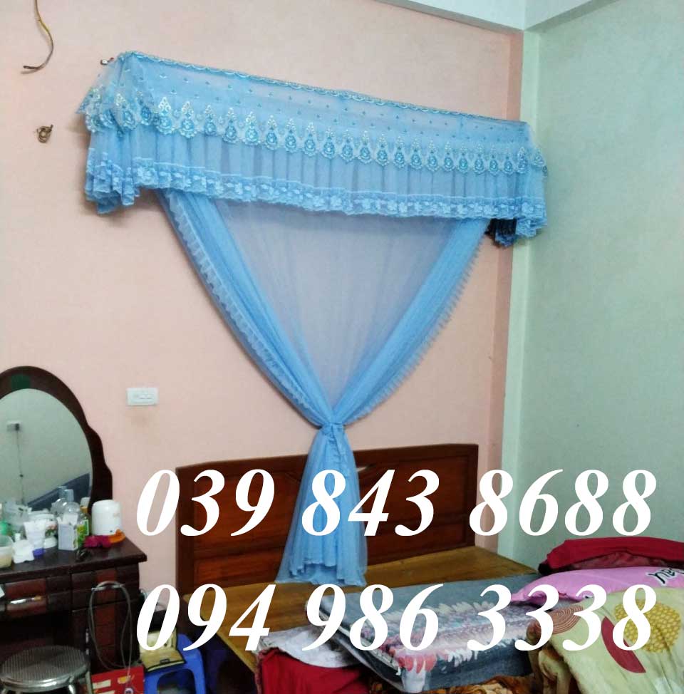 màn khung xếp gọn xanh ngọc lăp tai nhà