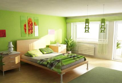 Tường màu xanh lá tươi trẻ nên chọn ga giường màu gì