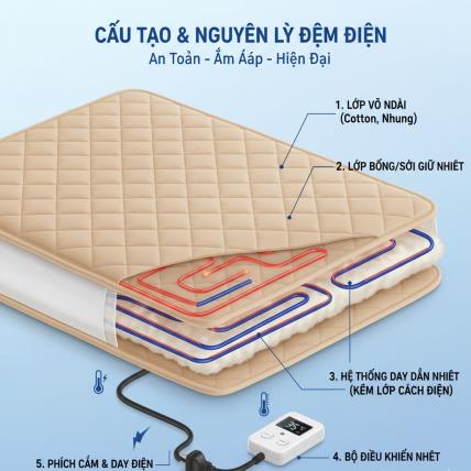 Cách Hoạt Động Của Đệm Điện: Nguyên Lý Sưởi Ấm An Toàn & Điều Khiển Nhiệt Thông Minh