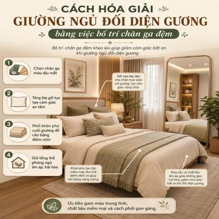 Cách Hóa Giải Giường Ngủ Đối Diện Gương Bằng Việc Bố Trí Chăn Ga Đệm